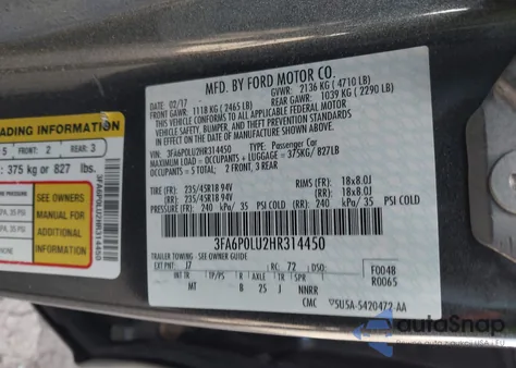 2017 Ford Fusion Hybrid Se from USA, damaged, VIN 3FA6P0LU2HR314450